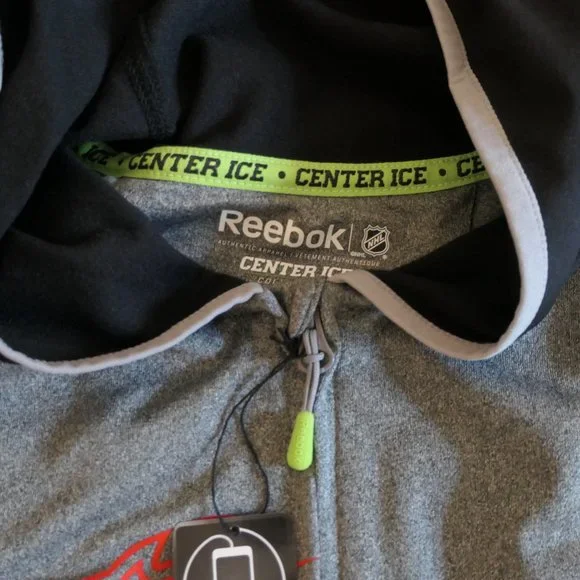 NWT New Jersey Devils Grey Full Zip Reebok Warm Up Hoodie - Discontinued - XXL